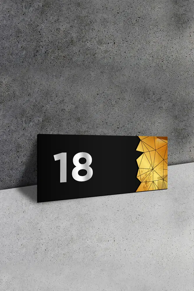 Dekoratif Aynalı Kapı Numarası Pleksi NO: 18, Gold - Görsel 2