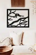 Dalda Kuş Temalı Dekoratif Ahşap Tablo