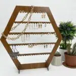 Dekoratif Takı Küpe Standı Altıgen Lazer Kesim Ahşap MDF
