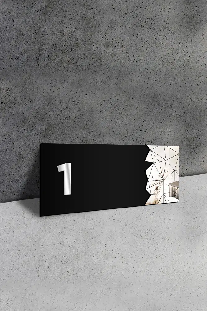 Dekoratif Aynalı Kapı Numarası Pleksi NO: 1, Gümüş - Görsel 2