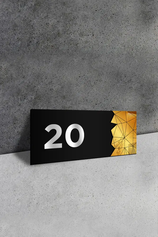 Dekoratif Aynalı Kapı Numarası Pleksi NO: 20, Gold - Görsel 2
