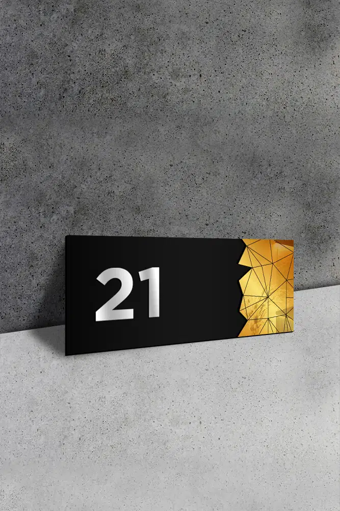 Dekoratif Aynalı Kapı Numarası Pleksi NO: 21, Gold - Görsel 2
