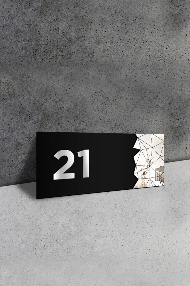 Dekoratif Aynalı Kapı Numarası Pleksi NO: 21, Gümüş - Görsel 2