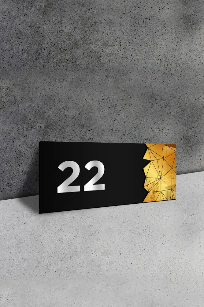 Dekoratif Aynalı Kapı Numarası Pleksi NO: 22, Gold - Görsel 2