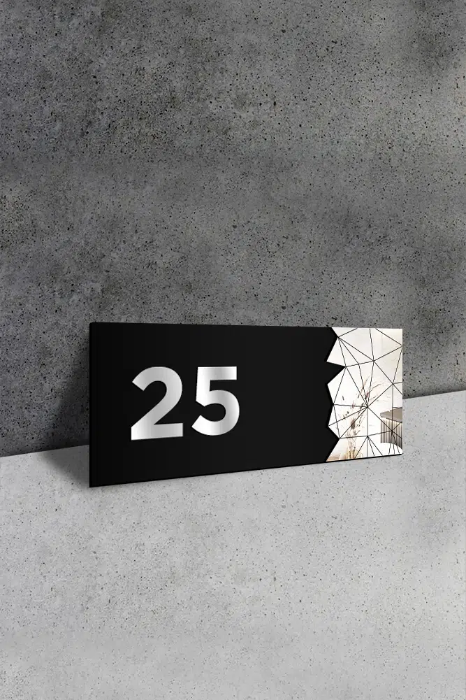 Dekoratif Aynalı Kapı Numarası Pleksi NO: 25, Gümüş - Görsel 2