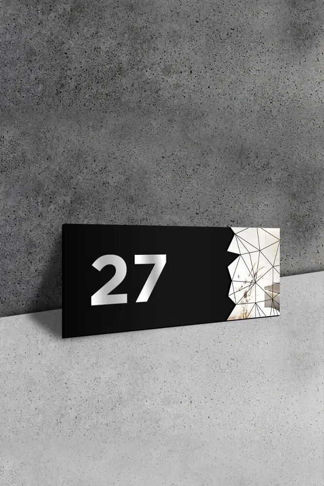 Dekoratif Aynalı Kapı Numarası Pleksi NO: 27, Gümüş - Görsel 2