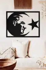 Atatürk ve Ay Yıldız Temalı Dekoratif Ahşap Tablo