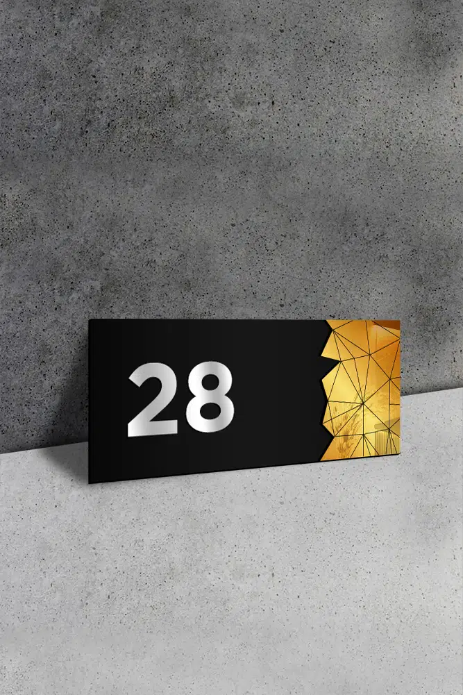 Dekoratif Aynalı Kapı Numarası Pleksi NO: 28, Gold - Görsel 2