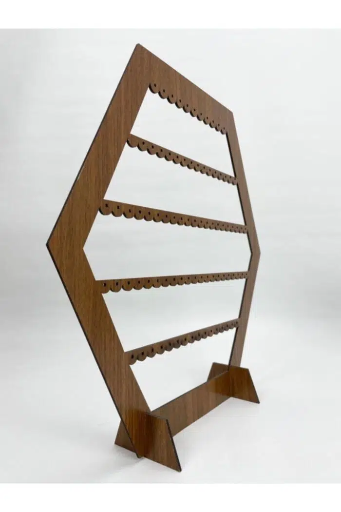 Dekoratif Takı Küpe Standı Altıgen Lazer Kesim Ahşap MDF - Görsel 3