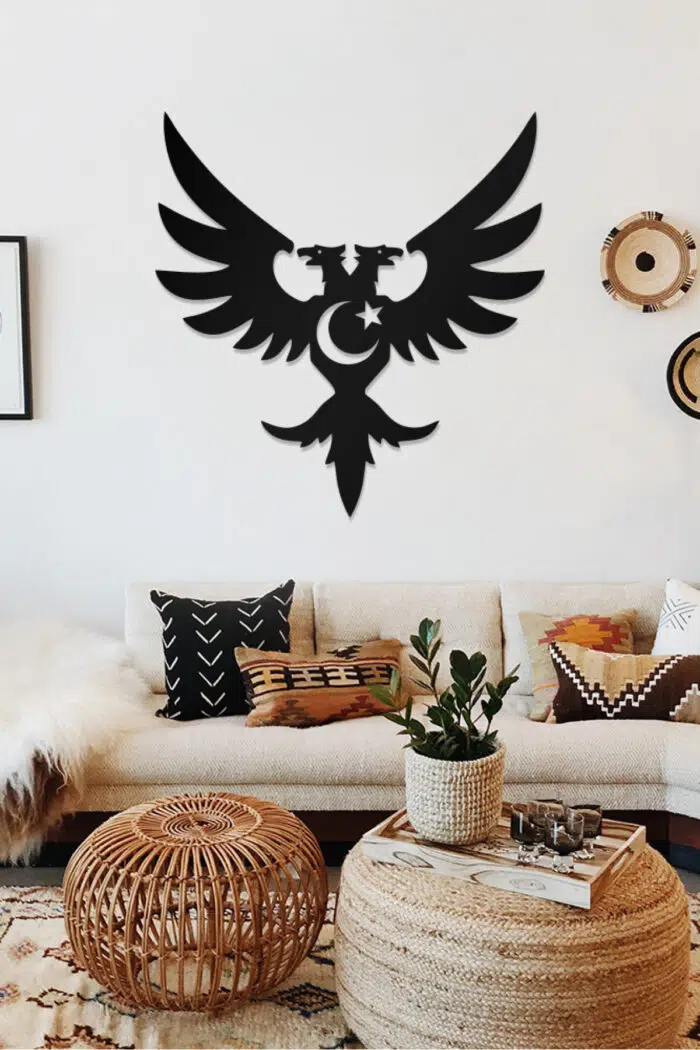 Çift Başlı Kartal ve Ay Yıldız Temalı Dekoratif Ahşap Tablo - Görsel 2
