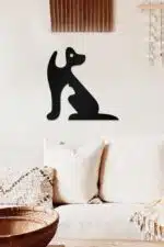 Kedi ve Köpek Temalı Dekoratif Ahşap Tablo