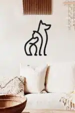 Kedi ve Köpek Temalı Dekoratif Ahşap Tablo