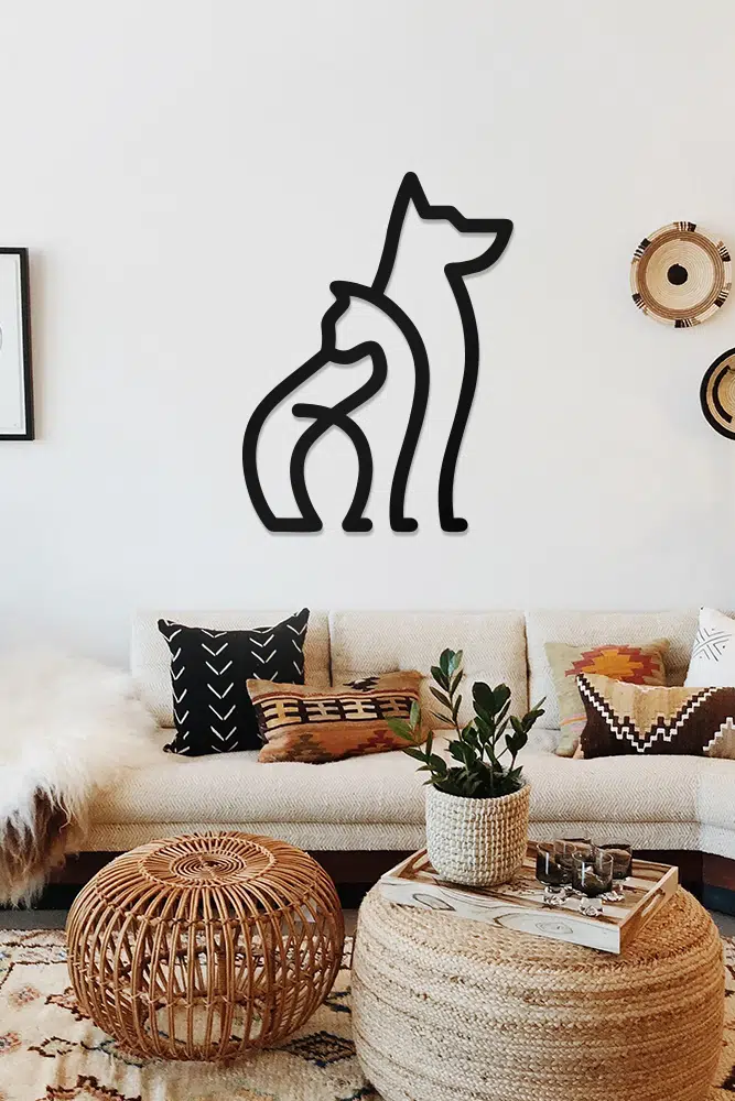 Kedi ve Köpek Temalı Dekoratif Ahşap Tablo - Görsel 2
