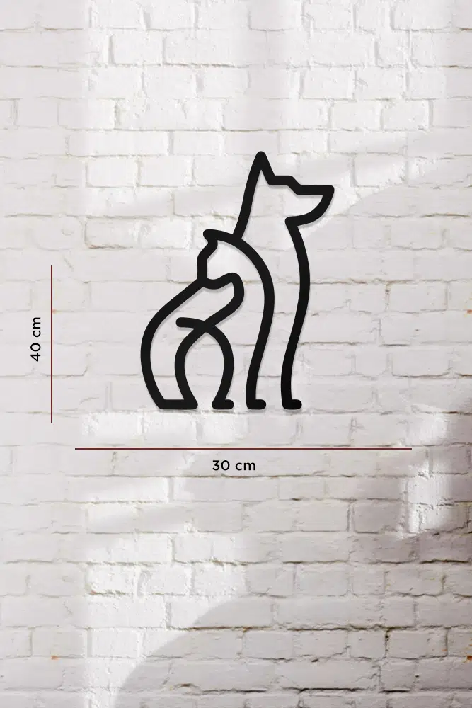 Kedi ve Köpek Temalı Dekoratif Ahşap Tablo - Görsel 3