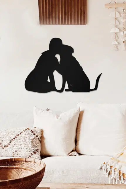 Köpek ve Sevgi Temalı Dekoratif Ahşap Tablo