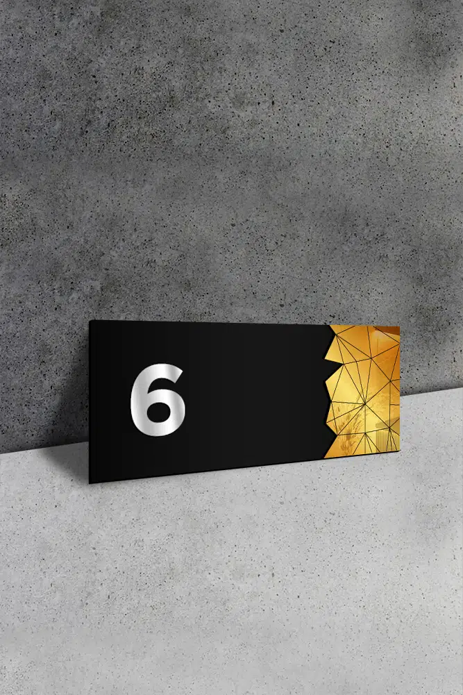Dekoratif Aynalı Kapı Numarası Pleksi NO: 6, Gold - Görsel 2