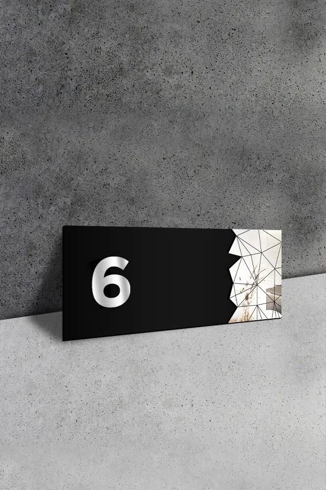 Dekoratif Aynalı Kapı Numarası Pleksi NO: 6, Gümüş - Görsel 2