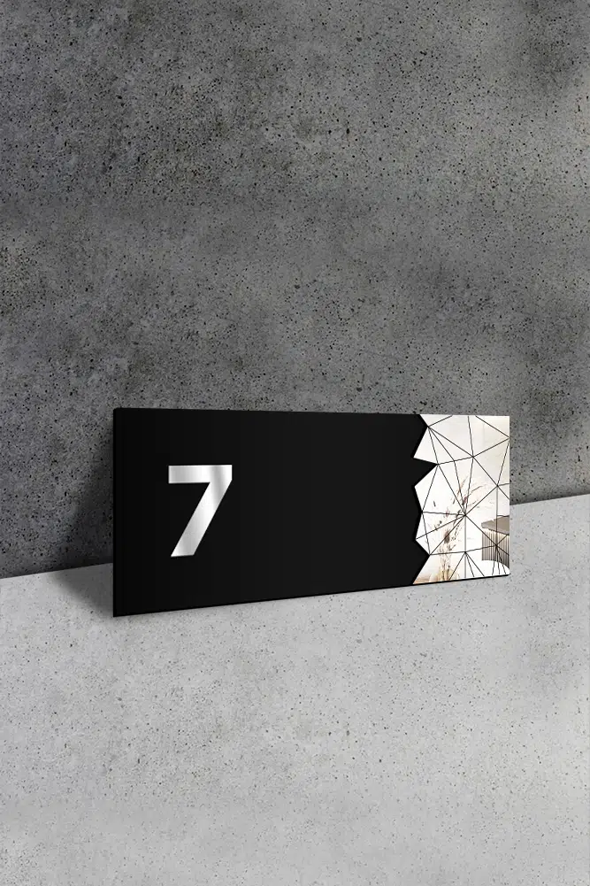 Dekoratif Aynalı Kapı Numarası Pleksi NO: 7, Gümüş - Görsel 2