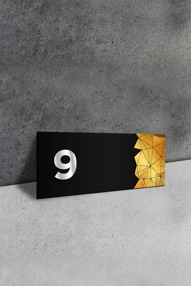 Dekoratif Aynalı Kapı Numarası Pleksi NO: 9, Gold - Görsel 2
