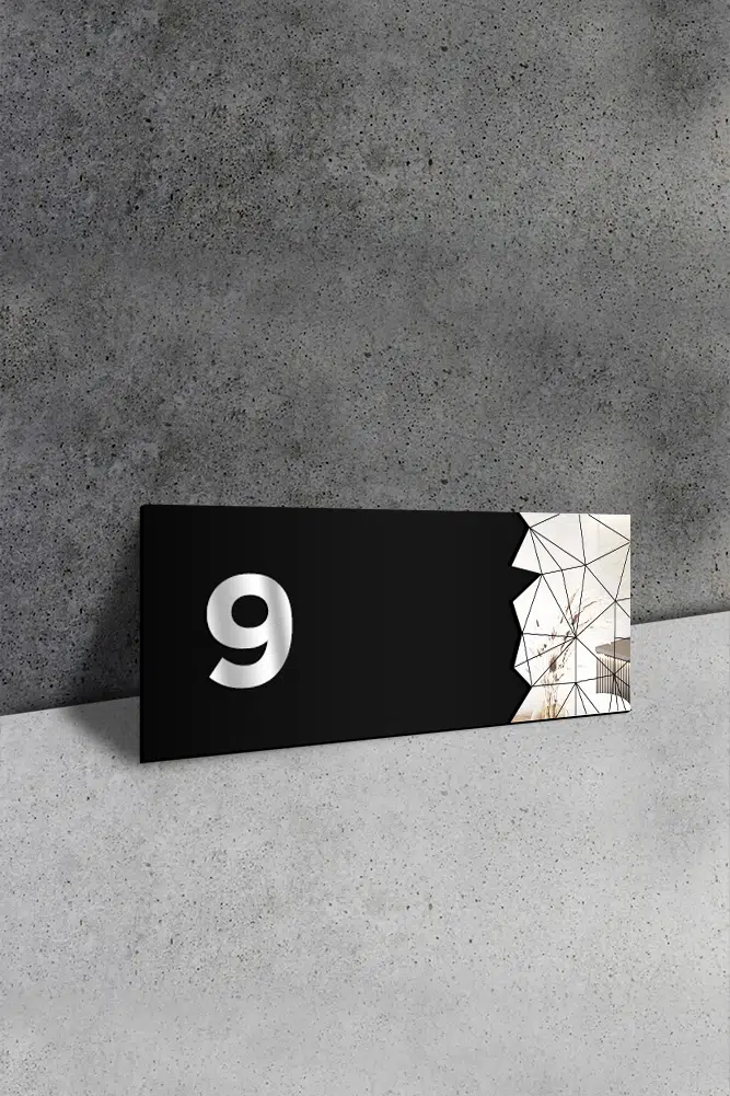 Dekoratif Aynalı Kapı Numarası Pleksi NO: 9, Gümüş - Görsel 2