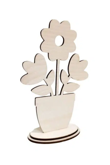 Dekoratif Masa Üstü Ahşap Saksılı Çiçek Figürü