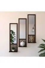 3'lü Ahşap Duvar Süsü Rafı Fas Temalı Duvar Dekoru