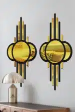 Ay Evreli Model Asimetrik Aynalı Pleksi Mdf Tablo Gold Çiftli - Görsel 2
