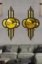 Ay Evreli Model Asimetrik Aynalı Pleksi Mdf Tablo Gold Çiftli