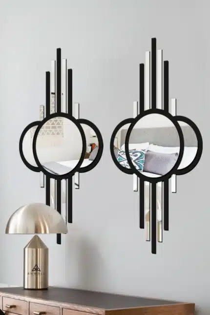 Ay Evreli Model Asimetrik Aynalı Pleksi Mdf Tablo Gümüş Çiftli