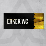 Dekoratif Aynalı Kapı İsimliği Pleksi Erkek WC Tabelası, Gold
