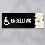 Dekoratif Aynalı Kapı İsimliği Engelli WC Tabelası İkonlu, Gümüş