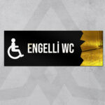 Dekoratif Aynalı Kapı İsimliği Engelli WC Tabelası İkonlu, Gold
