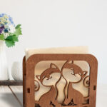 Ahşap Dekoratif Peçetelik Kedi Çift Temalı Ceviz Renk