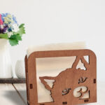 Ahşap Dekoratif Peçetelik Kedi Temalı Ceviz Renk