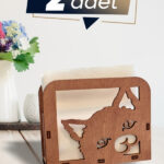 Ahşap Dekoratif Peçetelik Kedi Temalı Ceviz Renk 2 Adet