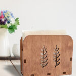 Ahşap Dekoratif Peçetelik Yaprak Temalı Ceviz Renk