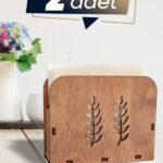 Ahşap Dekoratif Peçetelik Yaprak Temalı Ceviz Renk 2 Adet