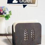 Ahşap Dekoratif Peçetelik Yaprak Temalı Desenli Siyah Renk 2 Adet