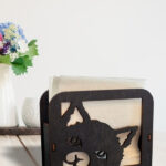 Ahşap Dekoratif Peçetelik Kedi Temalı Desenli Siyah Renk