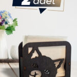 Ahşap Dekoratif Peçetelik Kedi Temalı Desenli Siyah Renk 2 Adet