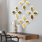 Su Damlası Dekoratif Ayna Seti Ahşap 16 Adet Pleksi Ayna, Beyaz - Gold