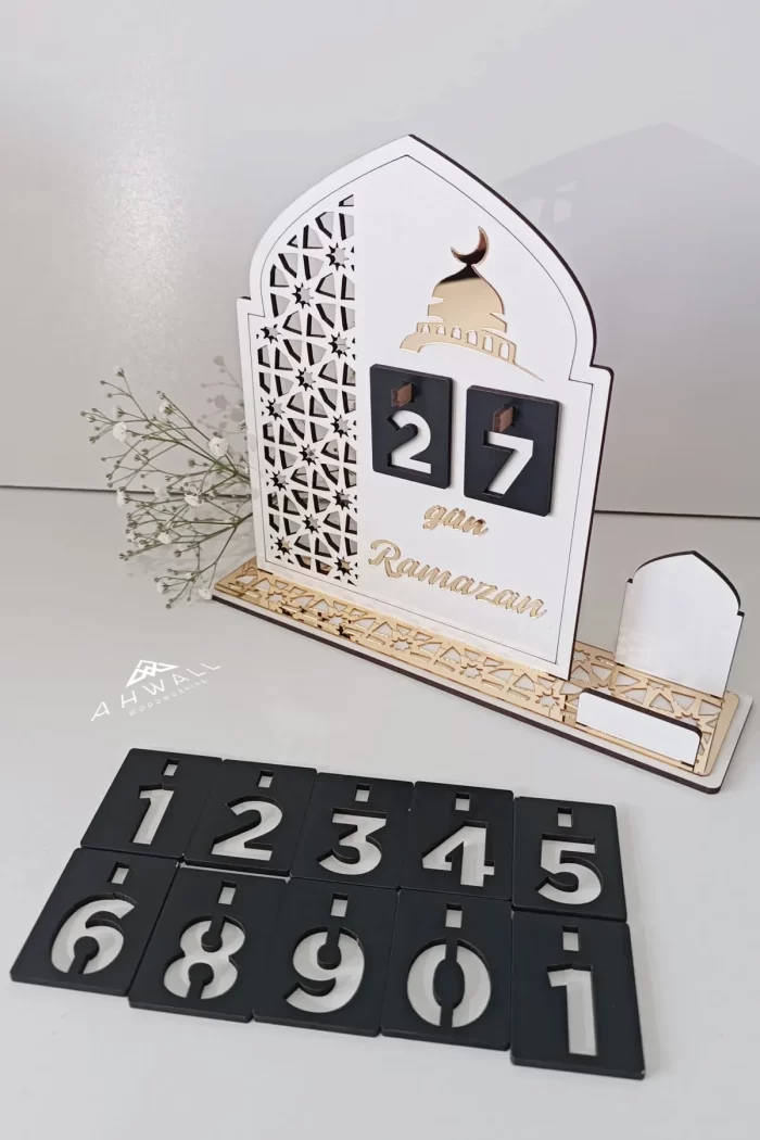 Ahşap MDF Dekoratif Ramazan Takvimi, Ahşap Manuel İmsakiye, Pleksi Detaylı - Görsel 2