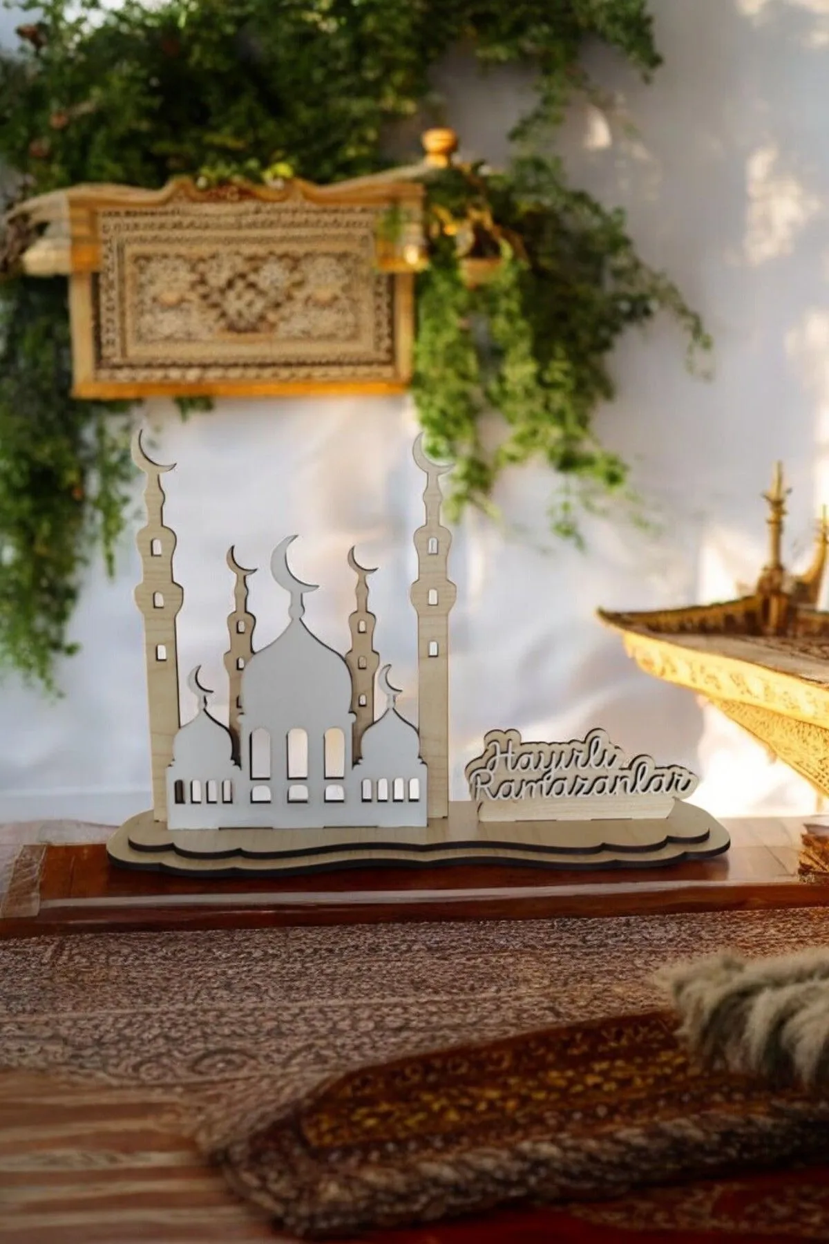 Hayırlı Ramazanlar Yazılı Masa Üstü Dekoratif Ahşap Stand