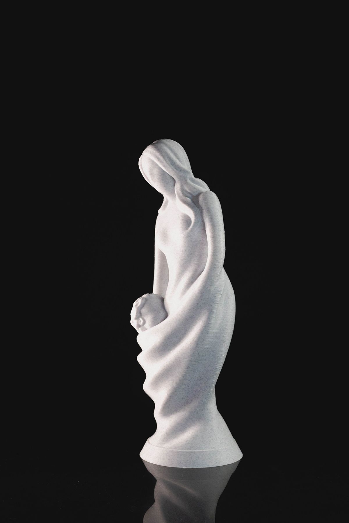 Anne ve Çocuk Büstü, Beyaz Mermer Renk, 3D Biblo & Figür - Görsel 4