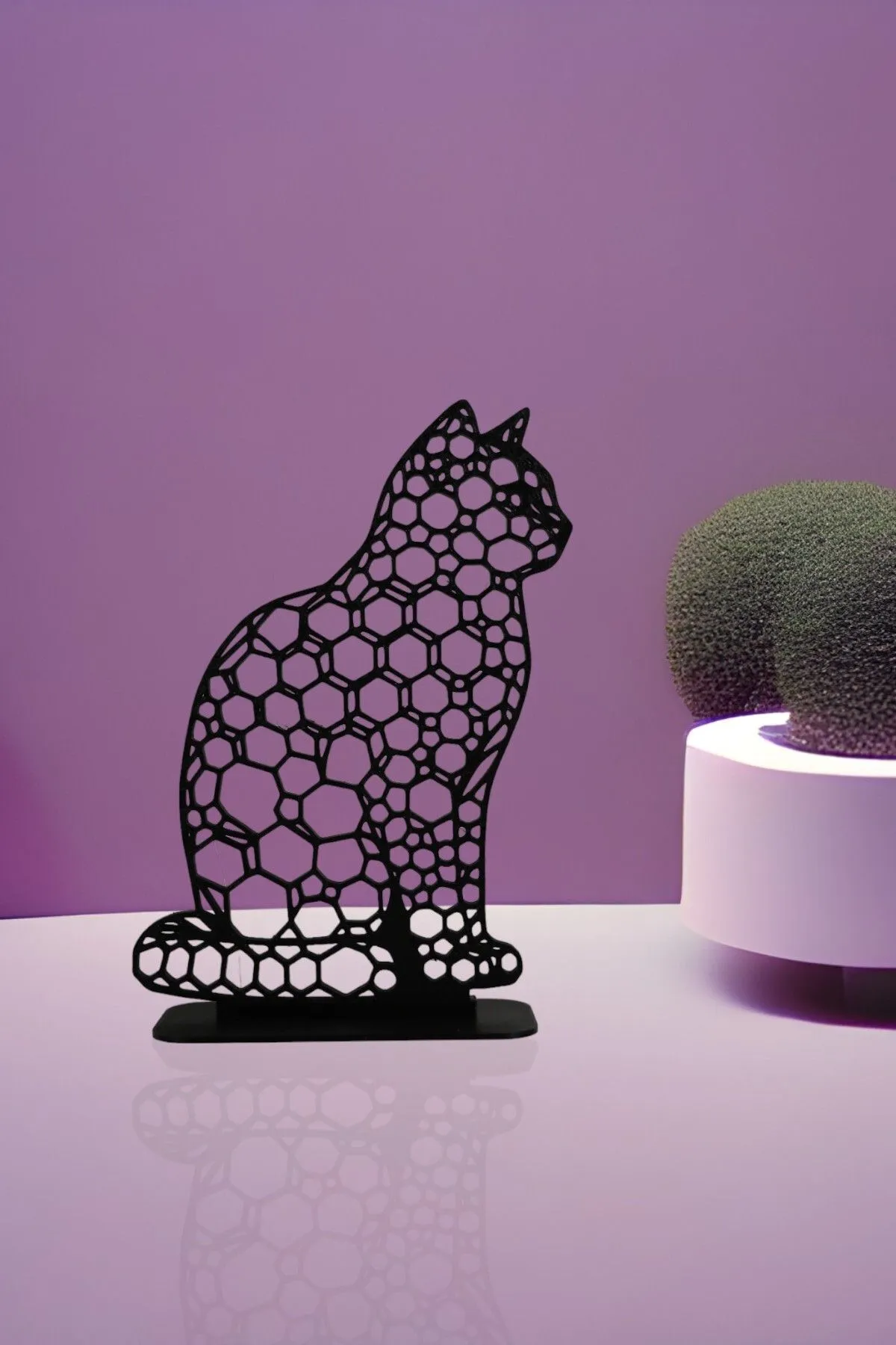 Geometrik Serisi Premium, Kedi Dekoratif Biblo & Figür, Masaüstü Stantlı