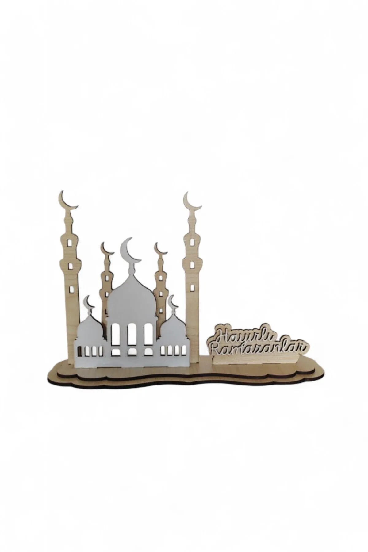 Hayırlı Ramazanlar Yazılı Masa Üstü Dekoratif Ahşap Stand - Görsel 4