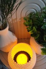 Minimal 1 adet Tealight Pilli Örgü Dokulu Lamba, LED Işıklı Mumluk, Mini Abajur