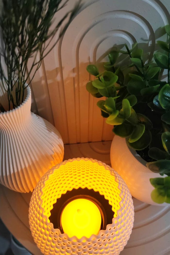 Minimal 1 adet Tealight Pilli Örgü Dokulu Lamba, LED Işıklı Mumluk, Mini Abajur