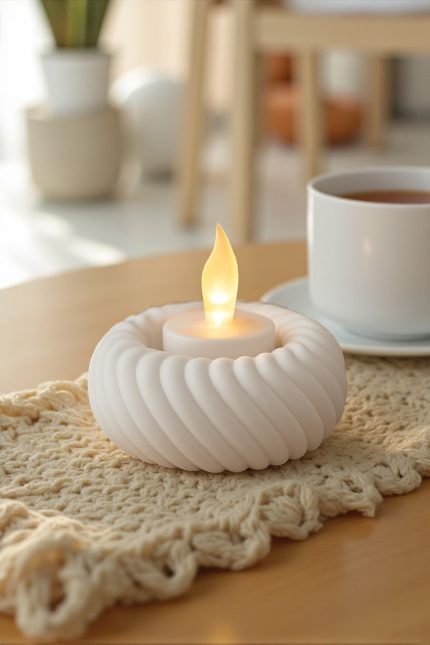 Minimal 1 adet Tealight Pilli Mantar Lamba Tutucu, LED Işıklı Mumluk