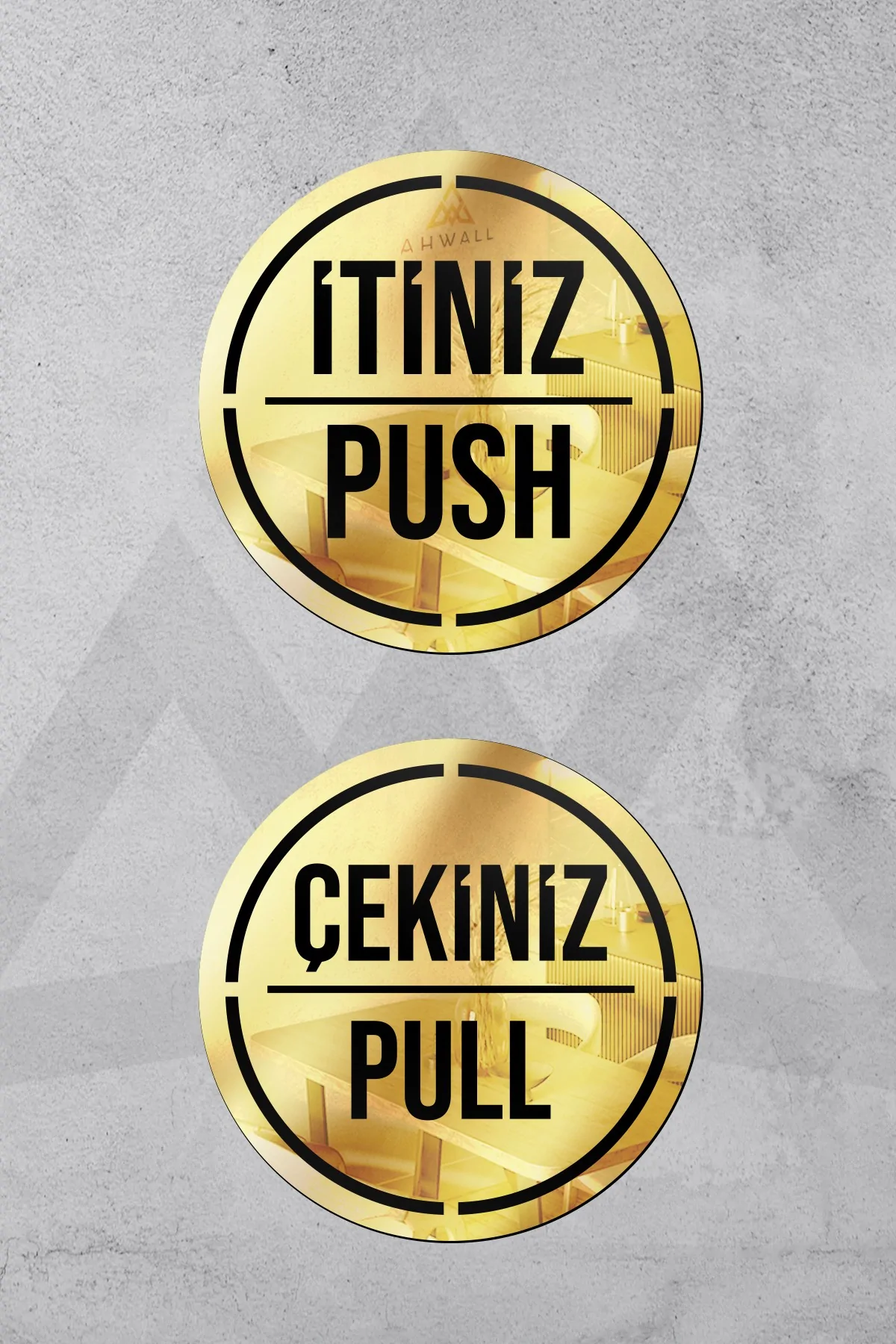 Dekoratif Pleksi Aynalı İtiniz/Çekiniz Uyarı Levhası, Gümüş